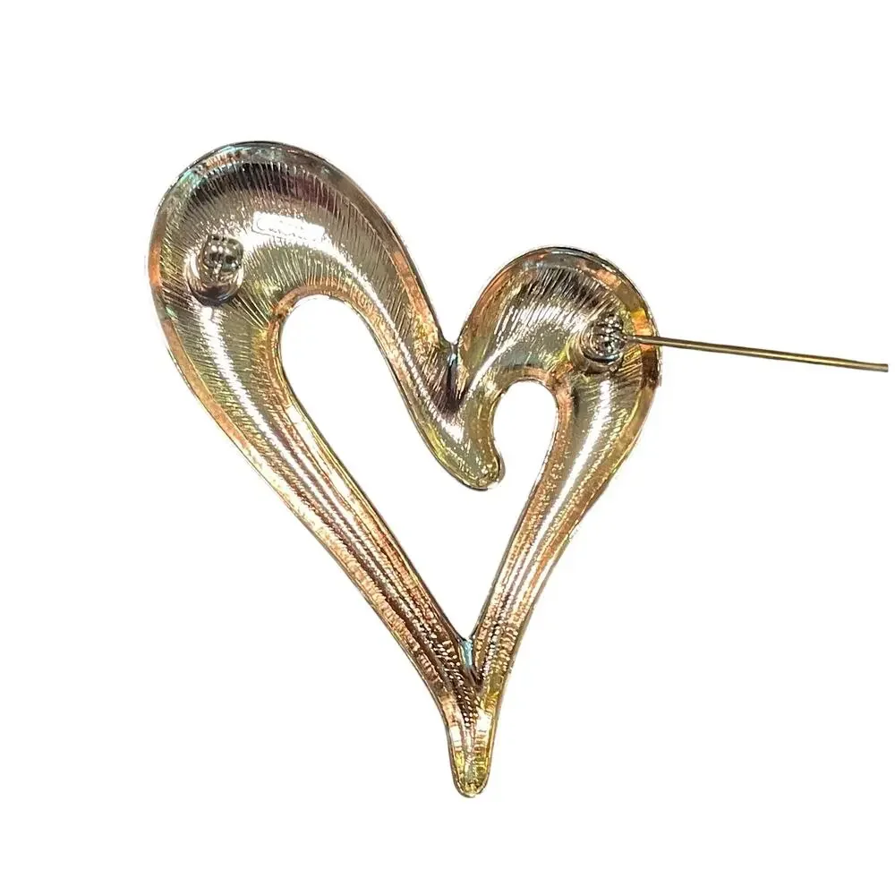 Vintage Gold Tone Puffy Heart Brooch Pin, Signed Monet